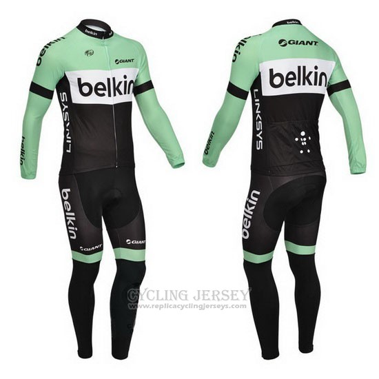2013 Cycling Jersey Belkin Black and Green Long Sleeve and Bib Tight